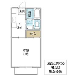 ハイツかもしだ 1階1Kの間取り
