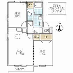 アンオークB 2LDKの間取図画像