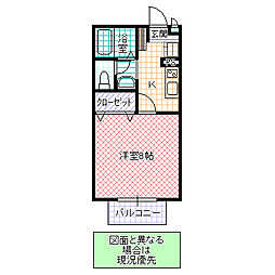 サンヴェールB 1Kの間取図画像