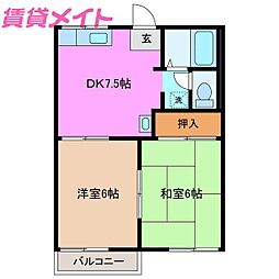 タウニーグリーンフィールド 2DKの間取図画像