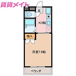 ピセスベルデ茂福 1階1Kの間取り