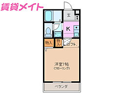 プラザコート西富田 1階1Kの間取り