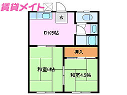 桜井様コーポ 2階2DKの間取り