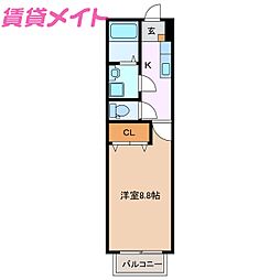 TOP HOUSE羽津II 1階1Kの間取り