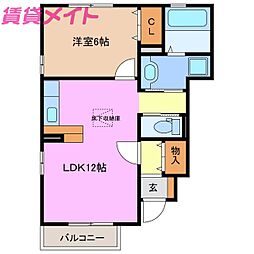 ガーデン栗田 1階1LDKの間取り