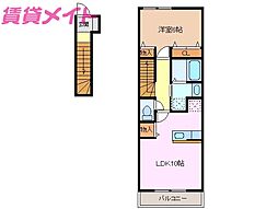 プラティーク　II 2階1LDKの間取り
