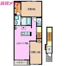 サンパークV 2階2LDKの間取り