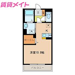 クレールエスパシオ 1階ワンルームの間取り