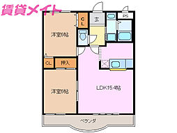 ベレーザII 1階2LDKの間取り
