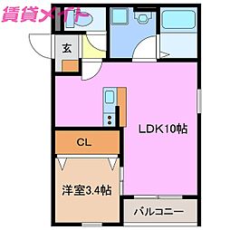 LECOCON四日市VIII 2階1LDKの間取り