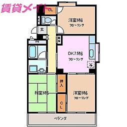 Ｂｒｉｇｈｔ　Ｐｌａｚａ　Ａ棟 4階3DKの間取り