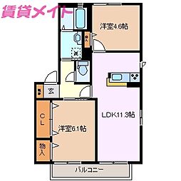 サミット　Ｃ棟 2階2LDKの間取り