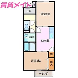 ピラカンサ 2DKの間取図画像