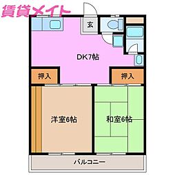 コーポ垂坂A 2DKの間取図画像