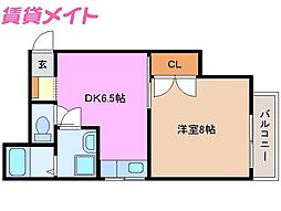 シャトレ美里ヶ丘 1DKの間取図画像