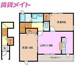 フェリース2 2LDKの間取図画像