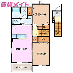 五福ガーデンA 2LDKの間取図画像