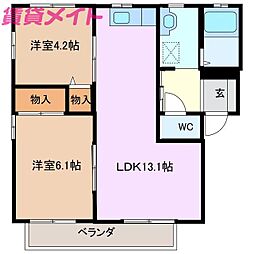 グランヴィラ羽津C棟 2LDKの間取図画像