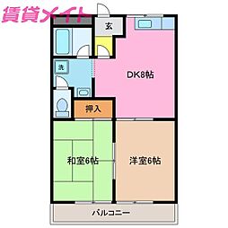 サンライズタウン 2DKの間取図画像