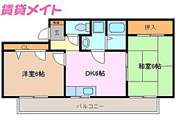 シャトレ美里ヶ丘 2DKの間取図画像