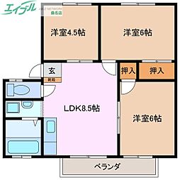 ラウンドトータス 3DKの間取図画像