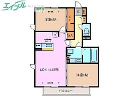 クイーン ベル　A棟 1階2LDKの間取り