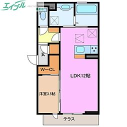 ボヌール江場 1階1LDKの間取り