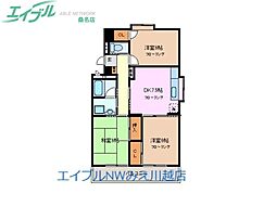 Ｂｒｉｇｈｔ　Ｐｌａｚａ　Ｂ棟 3階3DKの間取り