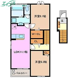 ウィズ　松ノ木 2階2LDKの間取り