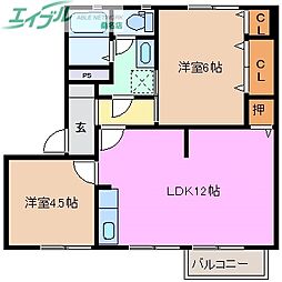 シャトル新田A 2LDKの間取図画像