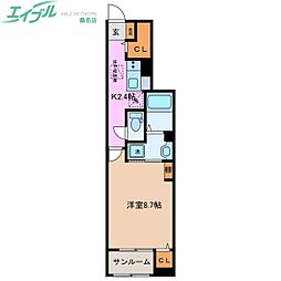 フォレストガーデン B 1Kの間取図画像