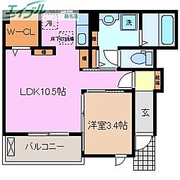 ツヴァイ中川 1LDKの間取図画像