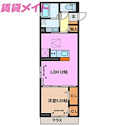 ボヌール江場 1階1LDKの間取り