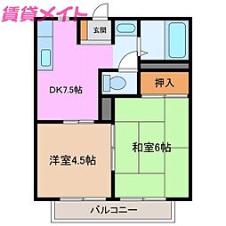 ウエストパレス 2階2DKの間取り