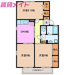 ハイムグランシャリオ内山　B 2階3DKの間取り