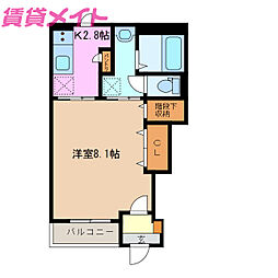 ドミール富貴 1階1Kの間取り