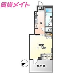 グランツ 1階1Kの間取り