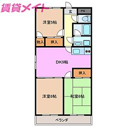 リバーシティーヒル旭 3DKの間取図画像