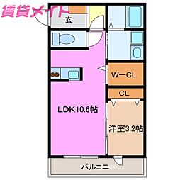 セレッソA 1LDKの間取図画像