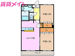 グランディールコートB 2LDKの間取図画像