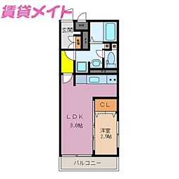 エムズハウスハスミ 1LDKの間取図画像