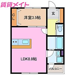 桑名市大字星川アパート 1LDKの間取図画像