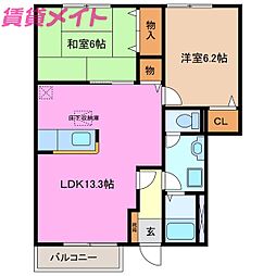 ユングフラウ 2LDKの間取図画像