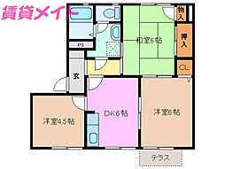 シャトル新田A 3Kの間取図画像