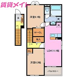 ラ・プルミエール和貴B 2LDKの間取図画像