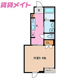 シティーリバーハーベスト 1Kの間取図画像