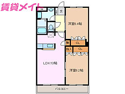 ツインズアソシアB 2LDKの間取図画像