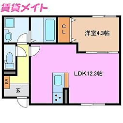 伝馬ルーチェII 1LDKの間取図画像