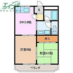 ストリートアート 4階2DKの間取り