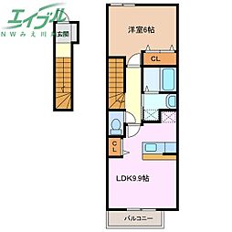 グラッド・Ｔ 2階1LDKの間取り